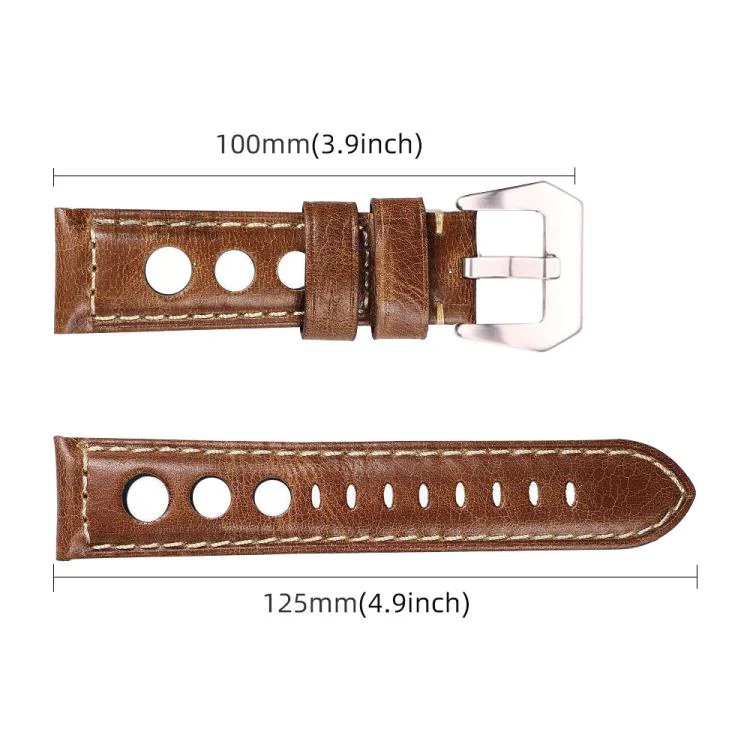 24mm xDfind Silver Buckle Three-hole Breathable Genuine Leather Watch Band(Black) - Image 3
