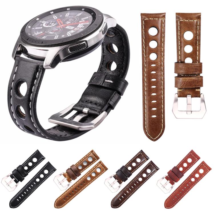 24mm xDfind Silver Buckle Three-hole Breathable Genuine Leather Watch Band(Dark Brown) - Image 2