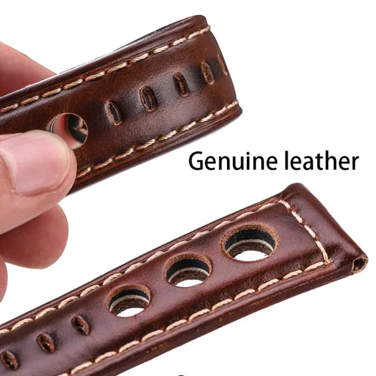 24mm xDfind Silver Buckle Three-hole Breathable Genuine Leather Watch Band(Light Brown) - Image 5
