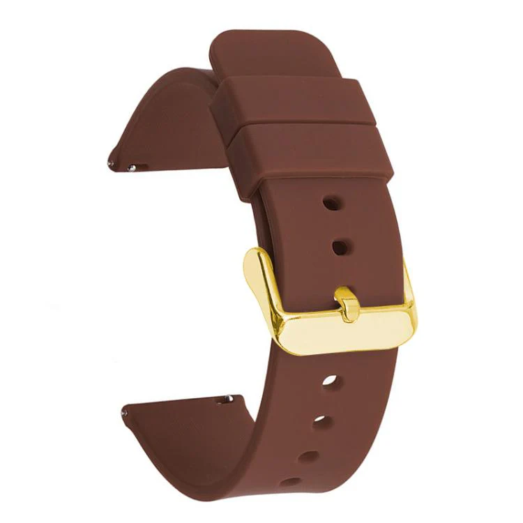 24mm xDfind Stainless Steel Gold Pin Buckle Solid Color Silicone Waterproof Watch Band(Brown)