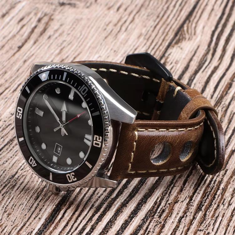 24mm xDfind Three-hole Breathable Genuine Leather Watch Band(Black) - Image 9