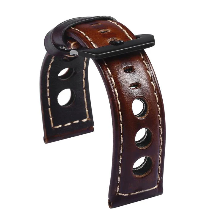 24mm xDfind Three-hole Breathable Genuine Leather Watch Band(Dark Brown) - Image 2