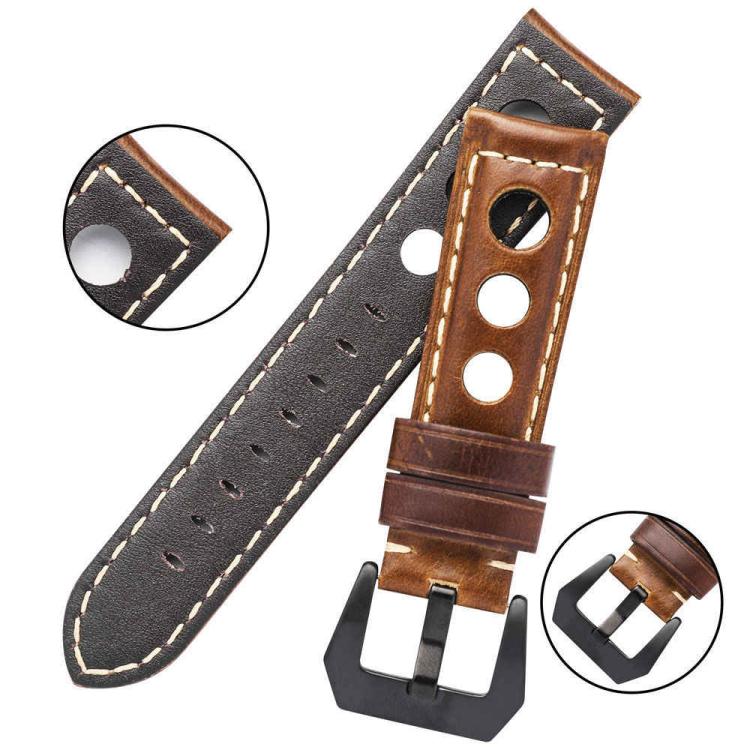 24mm xDfind Three-hole Breathable Genuine Leather Watch Band(Dark Brown) - Image 5