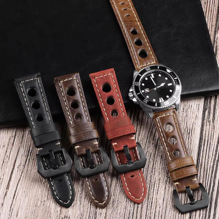 24mm xDfind Three-hole Breathable Genuine Leather Watch Band(Dark Brown) - Image 8