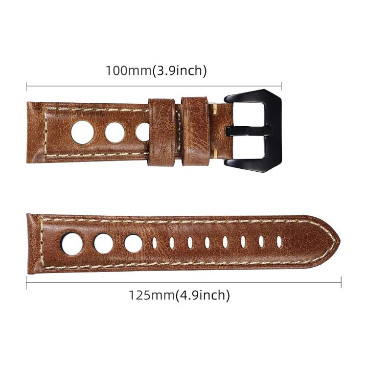 24mm xDfind Three-hole Breathable Genuine Leather Watch Band(Light Brown) - Image 4