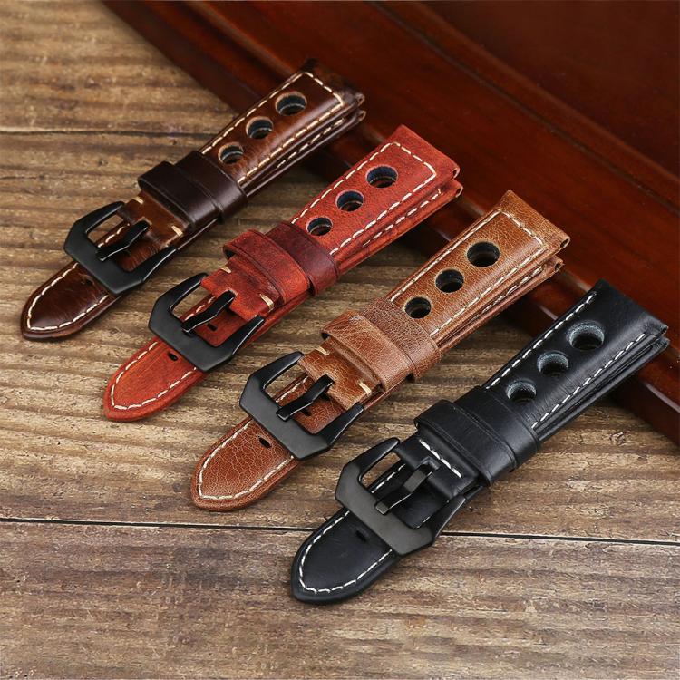 24mm xDfind Three-hole Breathable Genuine Leather Watch Band(Light Brown) - Image 7