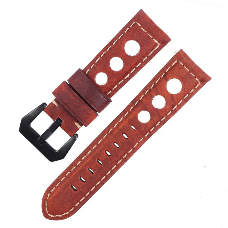 24mm xDfind Three-hole Breathable Genuine Leather Watch Band(Red)