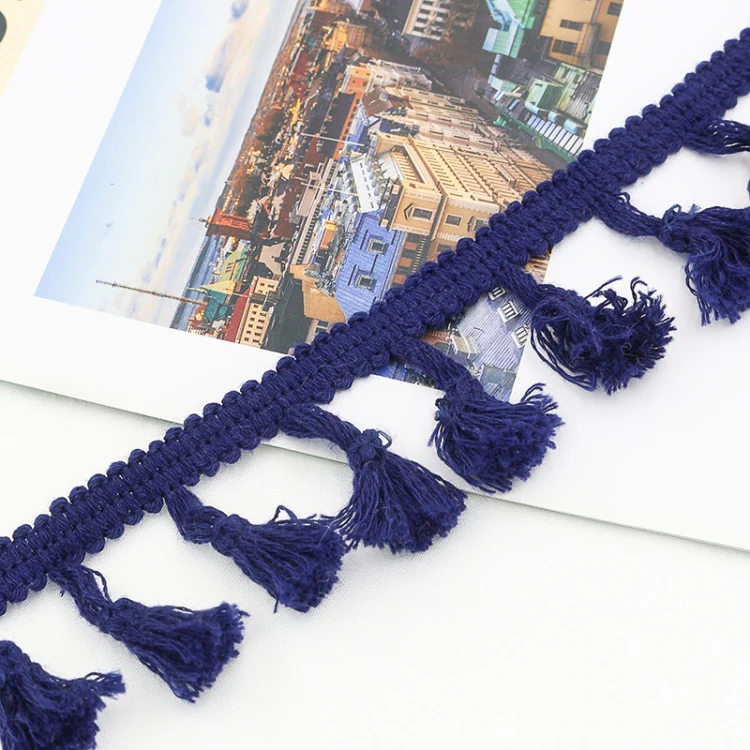 25 Metres 4.5cm Cotton Thread Broom Lace Ribbon Tassel Ethnic For Craft DIY Curtain Home Decorative Clothes Sewing Accessories(Navy) - Image 2