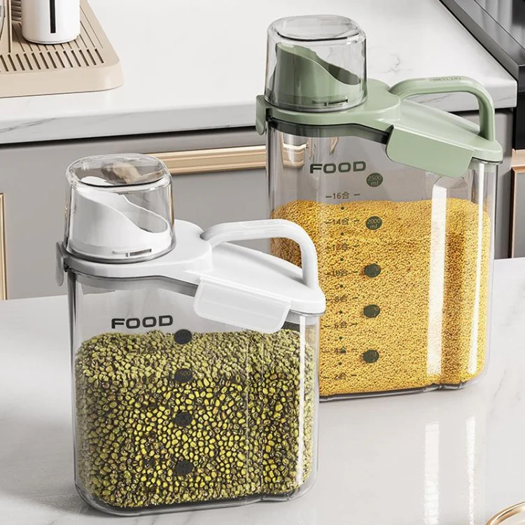 2800ml Plastic Sealed Grains Container Dry Food Storage Bin with Measuring Cup Pouring Spout(Blue) - Image 2