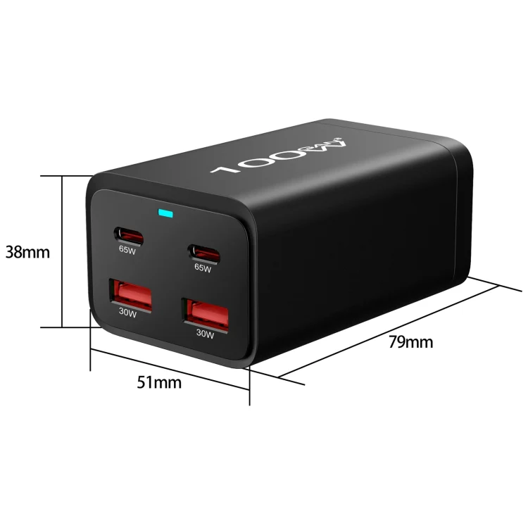 2A2C-100W GaN Pro 100W USB x 2, USB-C / Type-C x 2 Fast Charger, Plug Type:UK Plug(Black) - Image 4