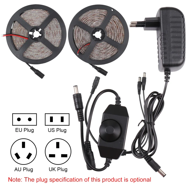 2pcs Bare Board 2835 SMD Dimmable White Light / Warm Light LED Rope Light, 60 LED/m, Length: 5m, 12V 2A 100-240V(AU Plug) - Image 3