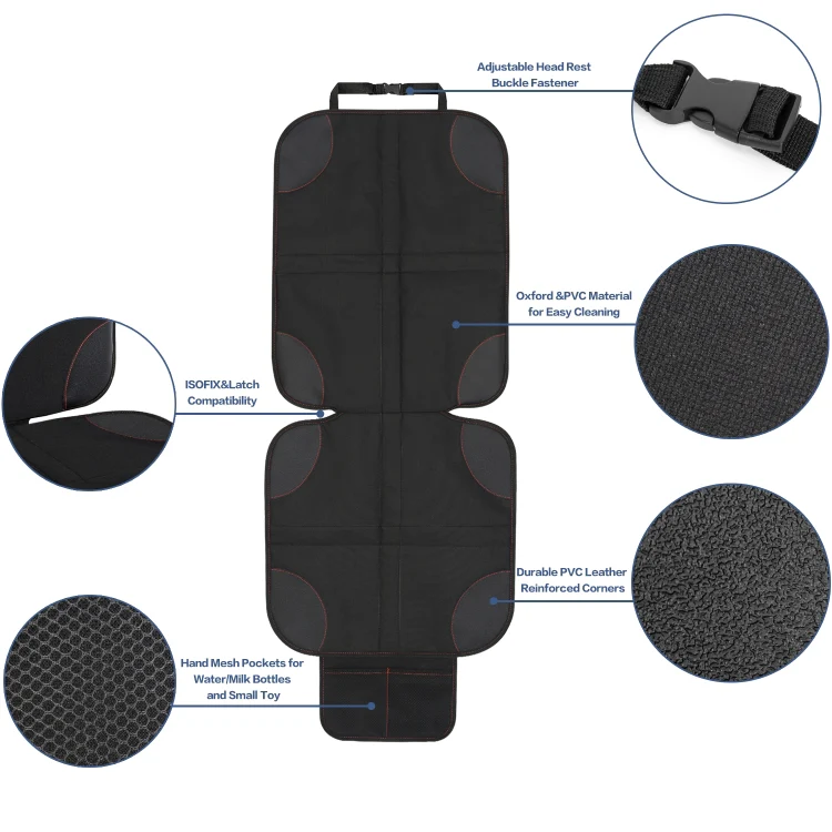 2pcs Child Car Seat Protector Non-Slip Base Material + Waterproof 600D Fabric(Red Line) - Image 3