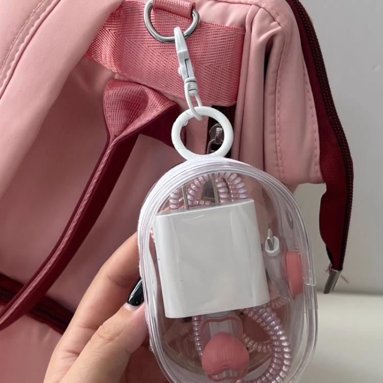 2pcs Data Cable Charger Transparent Storage Pouch Portable Earphone Storage Case With Keychain(White+Black) - Image 8