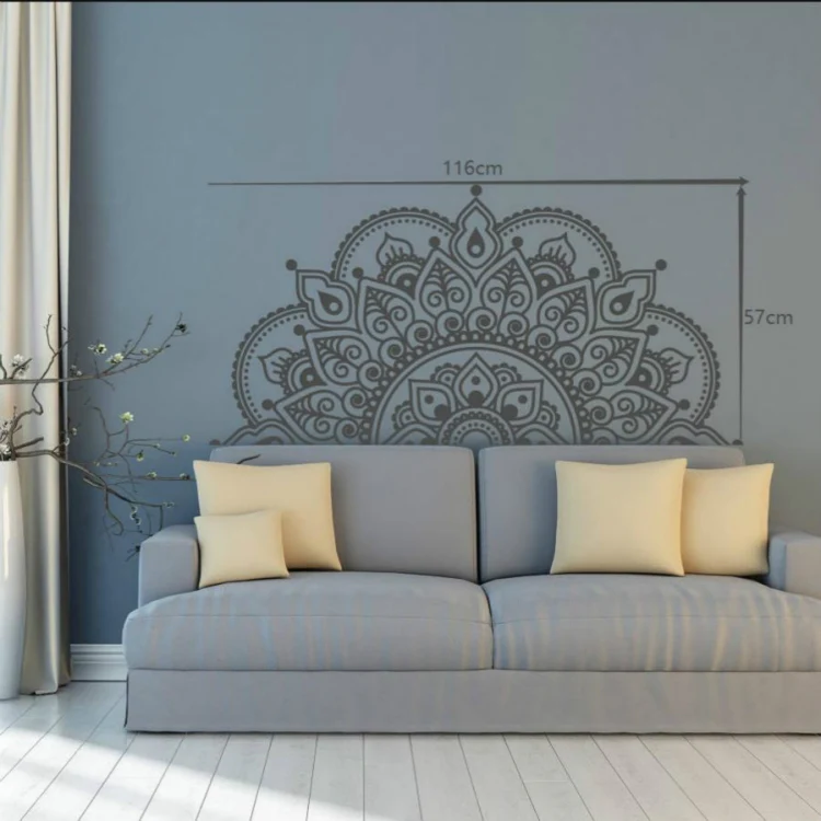 2PCS Mandala Flower PVC Removable Personality Wall Sticker Living Room Bedroom Sofa Background Wall(Black) - Image 3