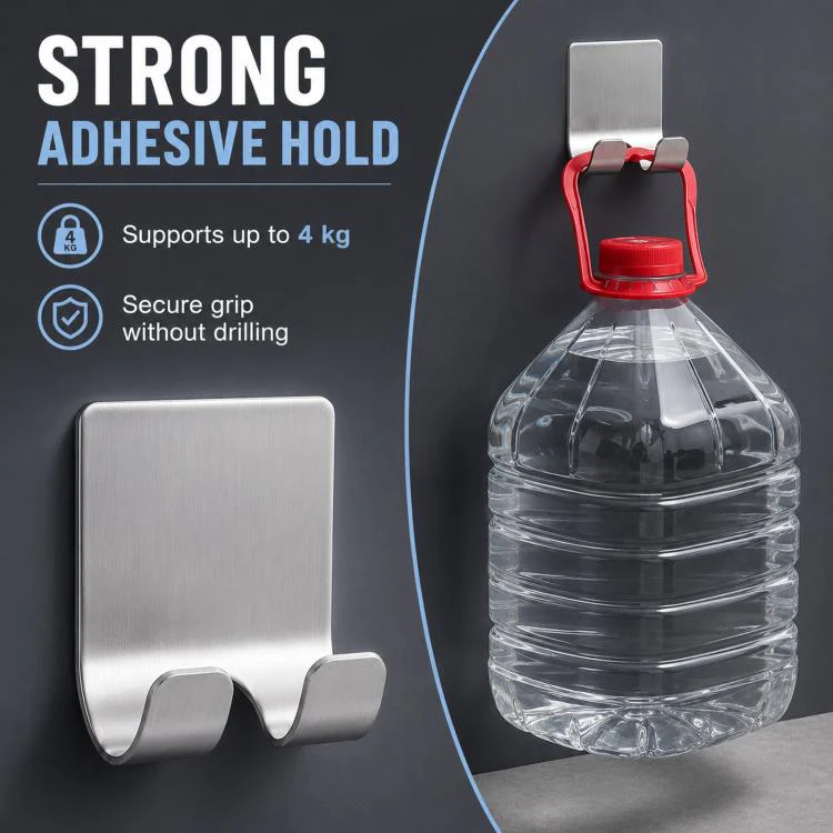 2pcs /Pack Adhesive Stainless Steel Razor Holder for Shower Wall No-Drill Shaver Hanger Utility Storage Hook Multi-Purpose Wall Organizer(Silver) - Image 3