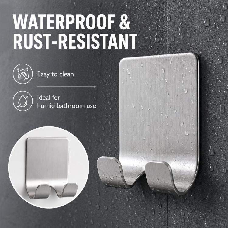 2pcs /Pack Adhesive Stainless Steel Razor Holder for Shower Wall No-Drill Shaver Hanger Utility Storage Hook Multi-Purpose Wall Organizer(Silver) - Image 4