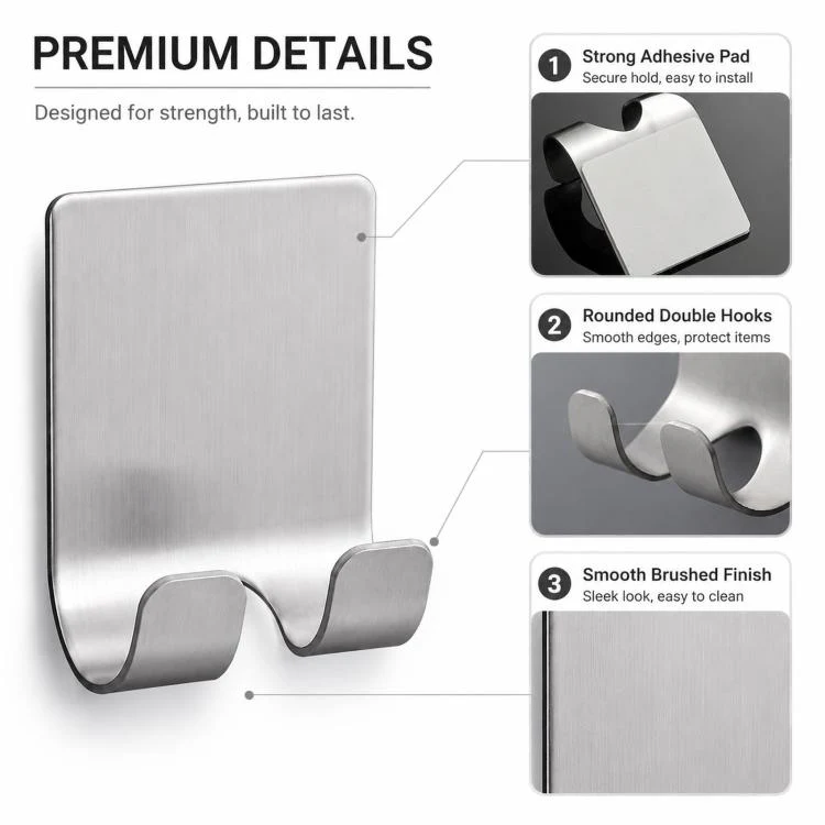 2pcs /Pack Adhesive Stainless Steel Razor Holder for Shower Wall No-Drill Shaver Hanger Utility Storage Hook Multi-Purpose Wall Organizer(Silver) - Image 5