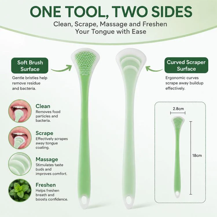 2pcs/Pack Double-Sided Silicone Tongue Scraper Oral Cleaning Tool(Green Pink) - Image 3