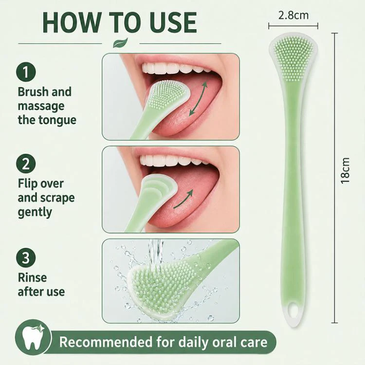 2pcs/Pack Double-Sided Silicone Tongue Scraper Oral Cleaning Tool(Green Pink) - Image 5
