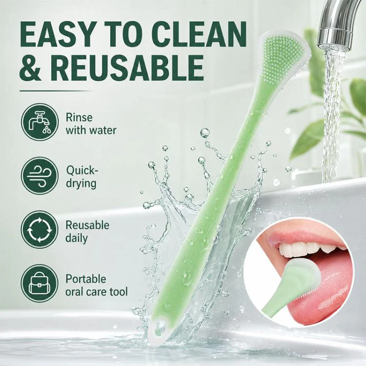 2pcs/Pack Double-Sided Silicone Tongue Scraper Oral Cleaning Tool(Green Pink) - Image 7