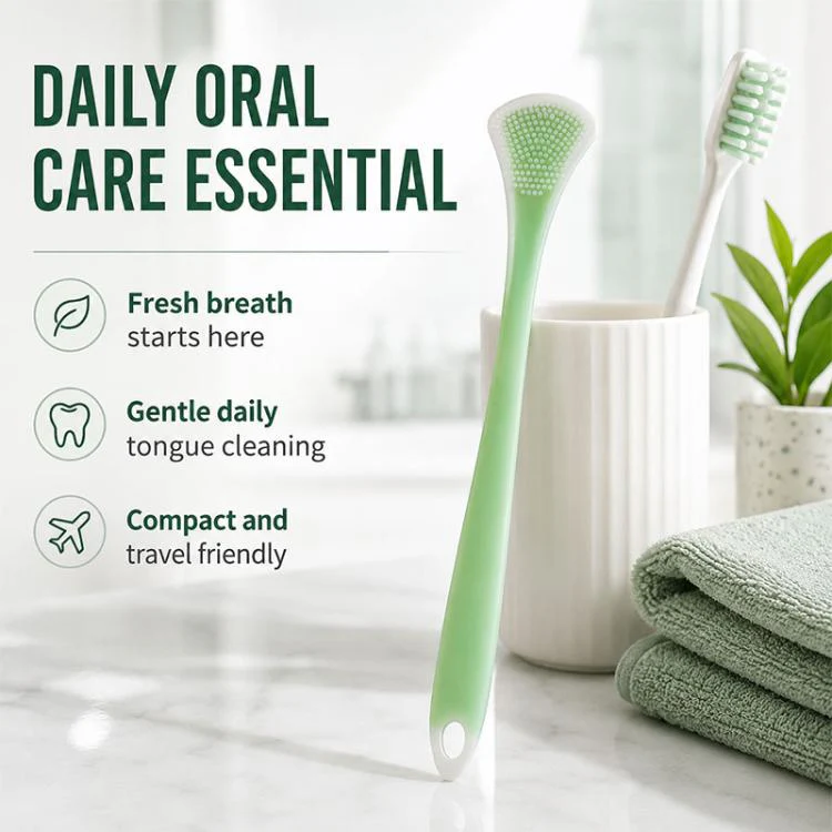 2pcs/Pack Double-Sided Silicone Tongue Scraper Oral Cleaning Tool(Green Pink) - Image 9
