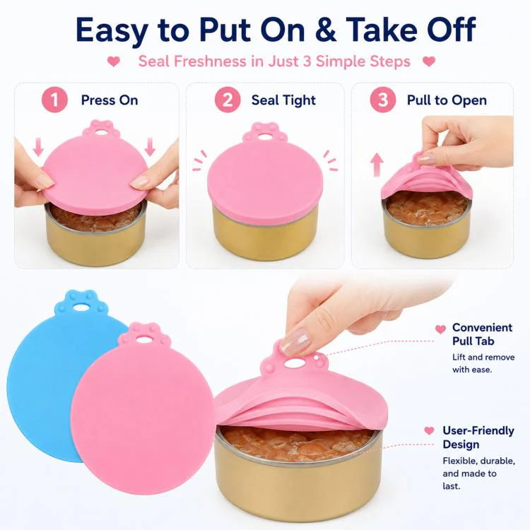 2pcs Pet Food Cans Sealed Silicone Lid(Sky Blue+Pink) - Image 6