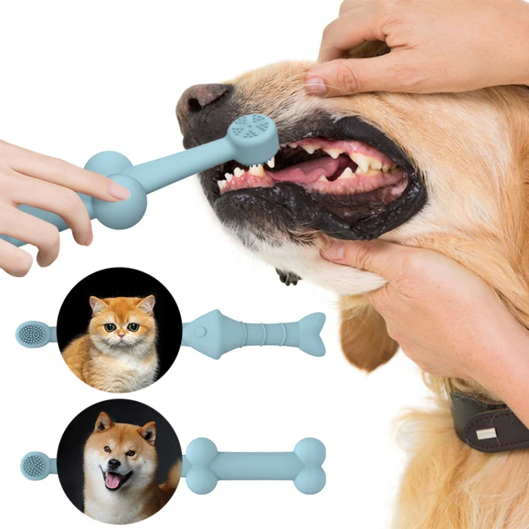 2pcs / Set Cats And Dogs Silicone Toothbrush Pet Oral Cleaning Care Tool(Blue) - Image 6