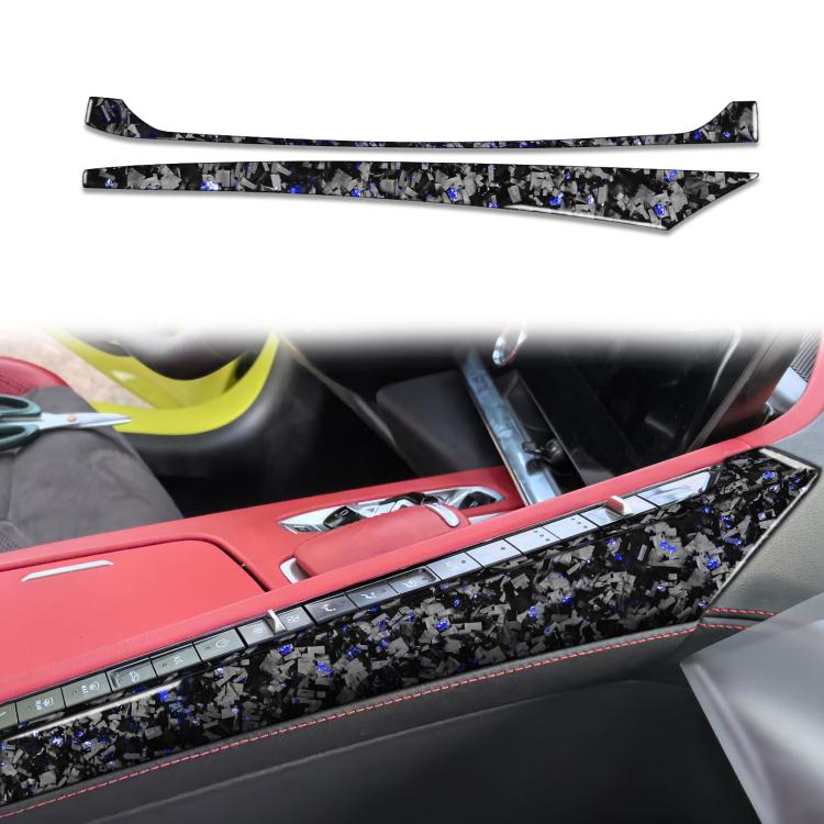 2pcs/Set Forged Gold Foil Carbon Fiber Car Center Console Side Decorative Sticker for Chevrolet Corvette C8 2020-, Left Driver(Blue)