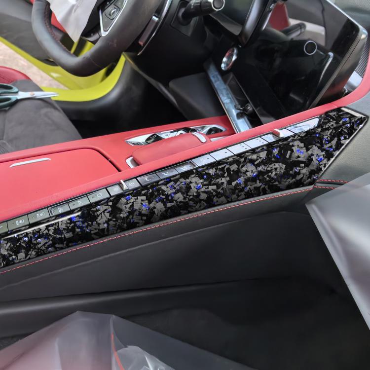 2pcs/Set Forged Gold Foil Carbon Fiber Car Center Console Side Decorative Sticker for Chevrolet Corvette C8 2020-, Left Driver(Blue) - Image 3