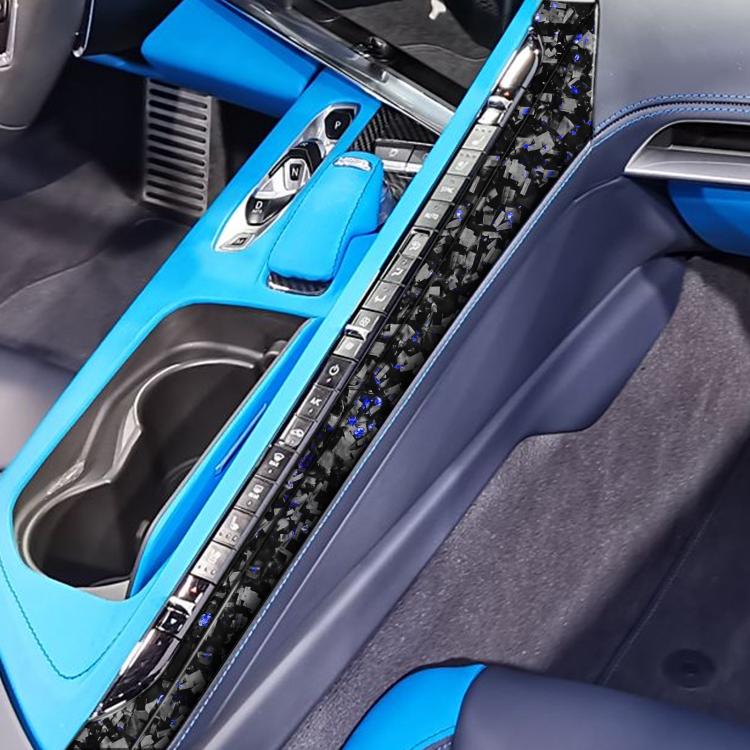 2pcs/Set Forged Gold Foil Carbon Fiber Car Center Console Side Decorative Sticker for Chevrolet Corvette C8 2020-, Left Driver(Blue) - Image 4