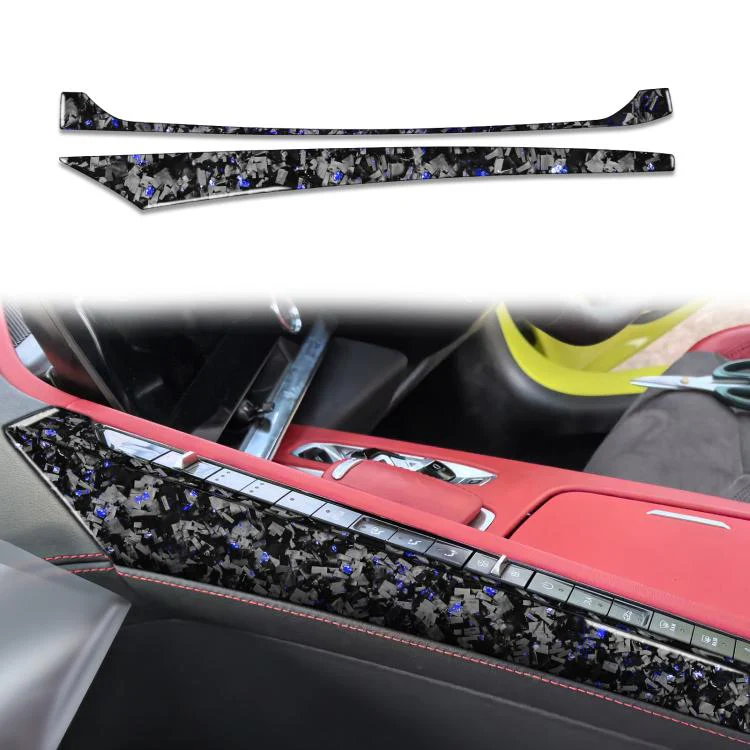 2pcs/Set Forged Gold Foil Carbon Fiber Car Center Console Side Decorative Sticker for Chevrolet Corvette C8 2020-, Right Driver(Blue)