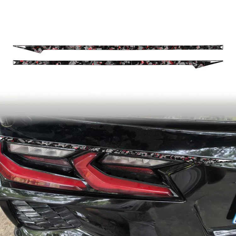 2pcs/Set Forged Gold Foil Carbon Fiber Car Taillight Decorative Sticker for Chevrolet Corvette C8 2020-, Left and Right Driver(Red)