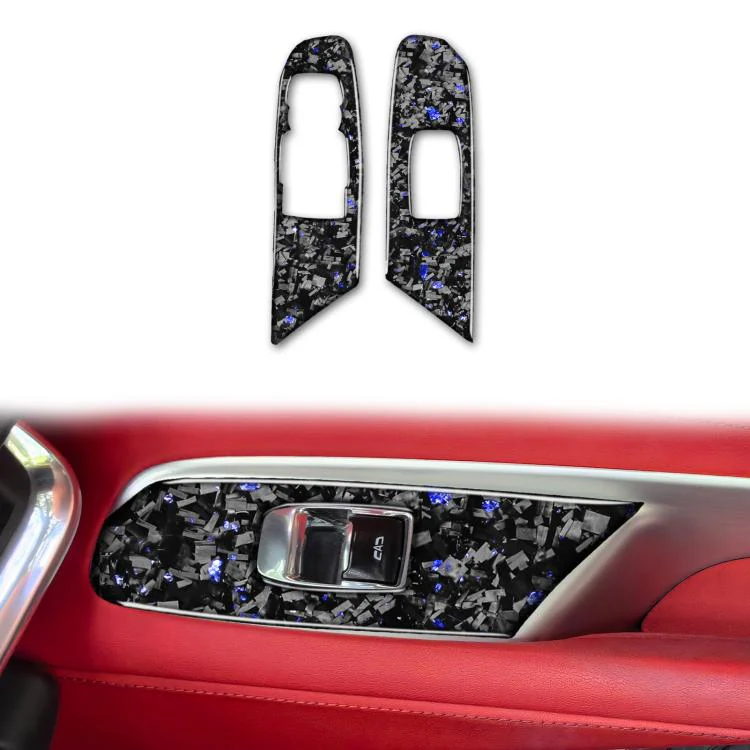 2pcs/Set Forged Gold Foil Carbon Fiber Car Window Lift Decorative Sticker for Chevrolet Corvette C8 2020-, Left Driver(Blue)