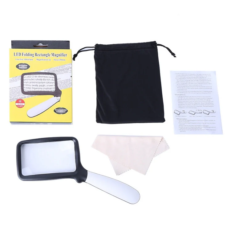 2X Handheld Folding Five LED Lights For Elderly People Reading Newspapers HD Acrylic Optical Lens Magnifying Glass - Image 6