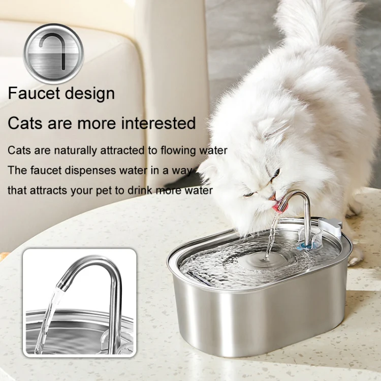 3.2L Stainless Steel Faucet Pet Water Fountain Quiet Cats Water Dispenser(USB Port) - Image 5
