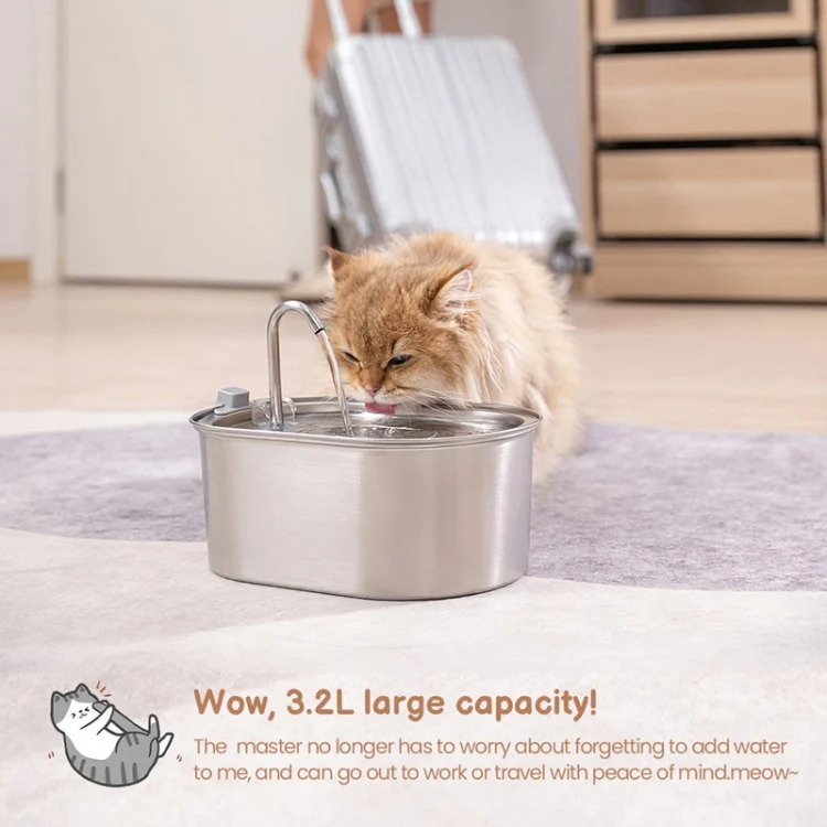 3.2L Stainless Steel Faucet Pet Water Fountain Quiet Cats Water Dispenser(USB Port) - Image 6