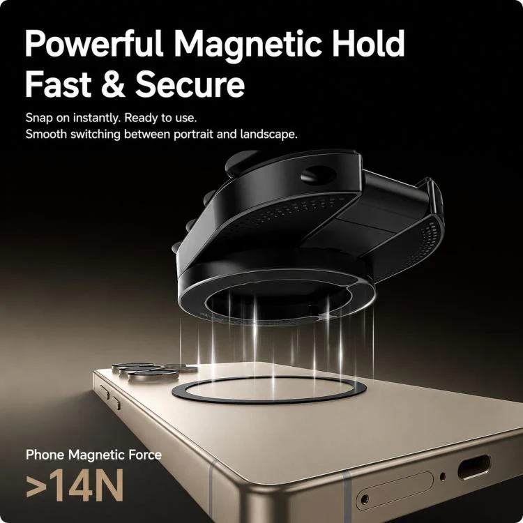 3-in-1 Magnetic Suction Cup Phone Holder 360-degree Rotatable Folding Shower Mirror Gym Mount with Clip Hook(Black) - Image 8