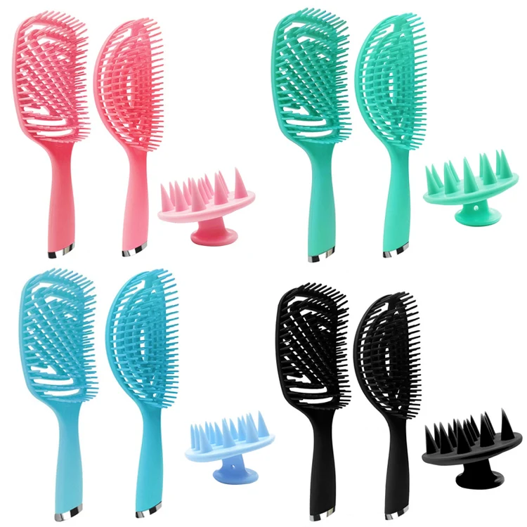3 in 1 Plastic Curly Hair Salon Comb Set Hollow Massage Comb(Black) - Image 2