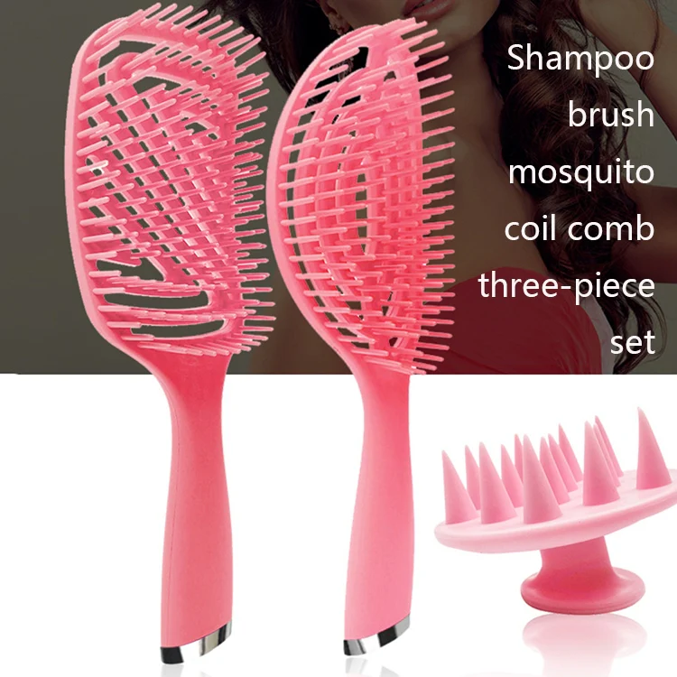 3 in 1 Plastic Curly Hair Salon Comb Set Hollow Massage Comb(Blue) - Image 6