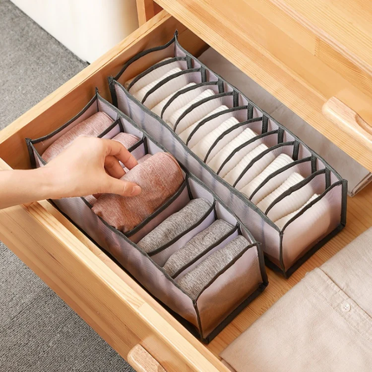 3 in 1 Underwear Drawer Storage Box Household Socks Folding Storage Box(Beige) - Image 7