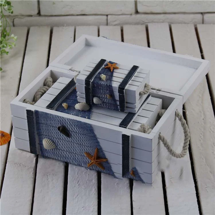 3 In 1 Wooden Storage Box Jewelry Boxes Wooden Box Decoration(Antique Blue Set) - Image 5