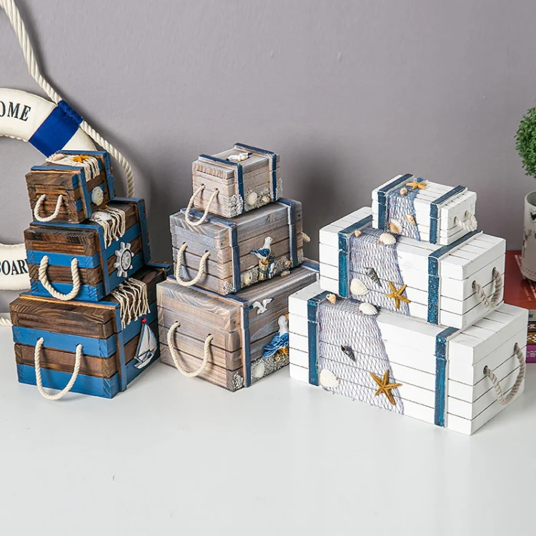 3 In 1 Wooden Storage Box Jewelry Boxes Wooden Box Decoration(Antique Blue Set) - Image 7