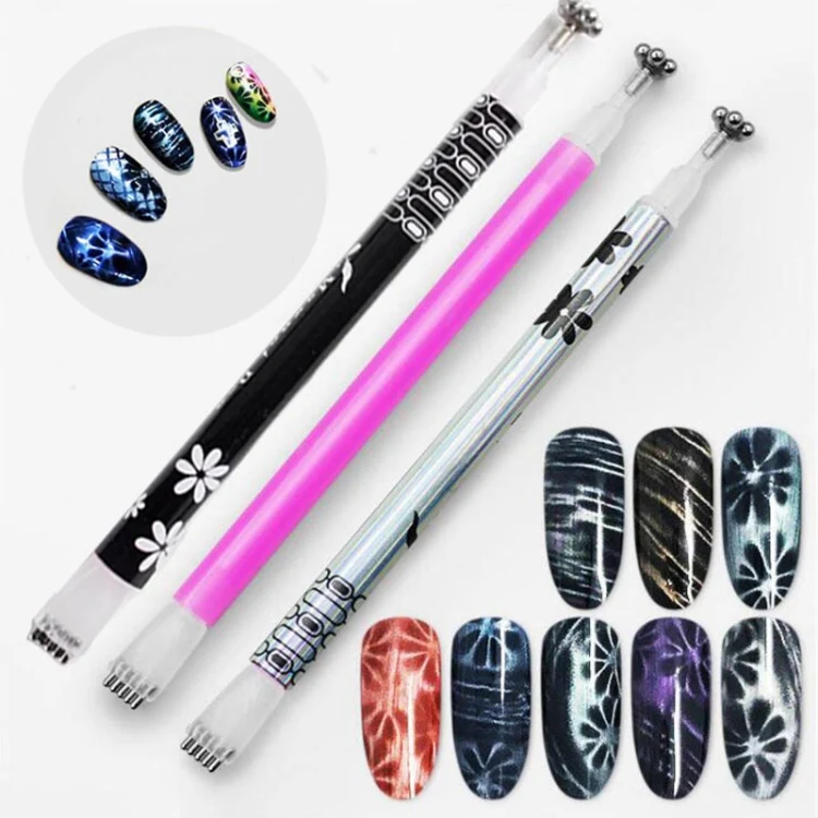3 PCS Cat Eye Gel Magnet Pen Double Head Magnetic Pen Plum Branding Flower Magnetic Pen Nail Cat Eye Magnet New Tool(silver) - Image 3