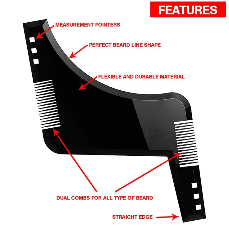 3 PCS Double-sided Beard Comb Molding Template Tool Beard Shaping Styling Tool With Inbuilt Comb(Black) - Image 3