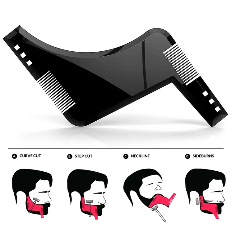 3 PCS Double-sided Beard Comb Molding Template Tool Beard Shaping Styling Tool With Inbuilt Comb(White) - Image 4
