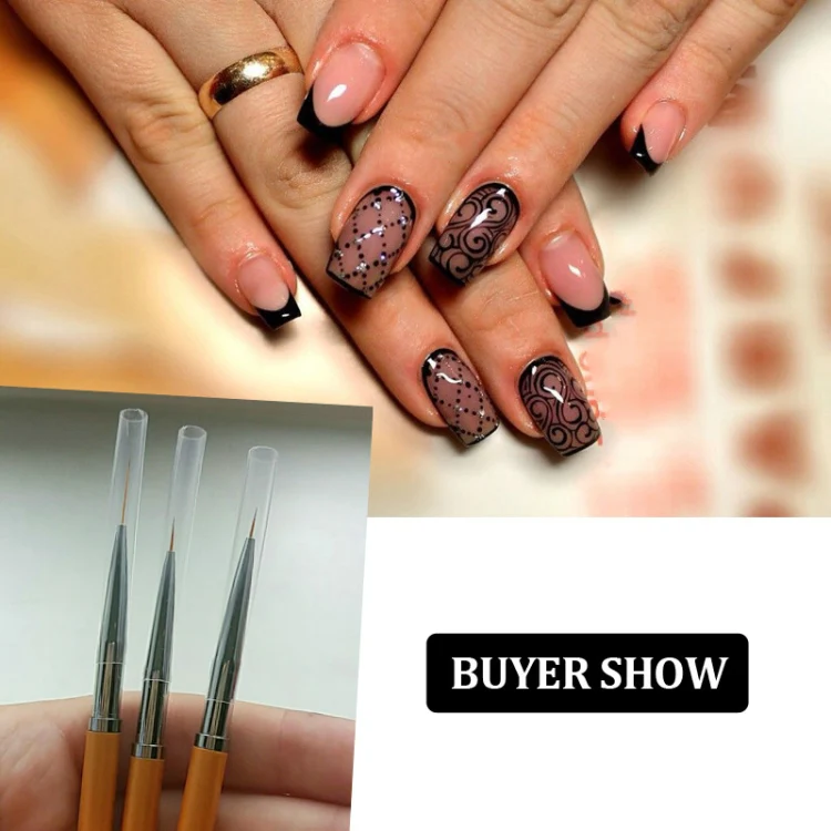 3 PCS Gold Nail Art Lines Painting Pen Brush Professional UV Gel Polish Tips 3D Design Manicure Drawing Tool Kit - Image 5