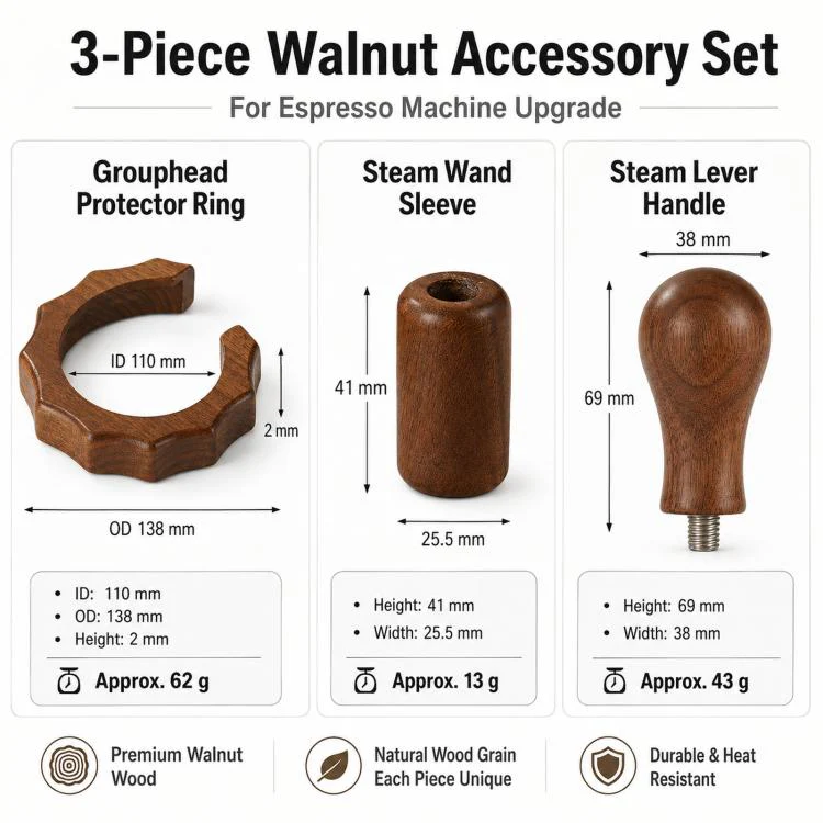 3-Piece Set For Gemilai 3006/3145/3145B Espresso Machine Walnut Wood Modification Accessories - Image 6