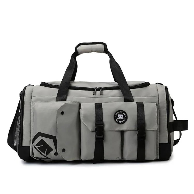 3-Way Convertible Sports Gym Bag With Shoe Compartment Water-Resistant Travel Duffle Backpack With Wet Pocket For Men Women(Grey)