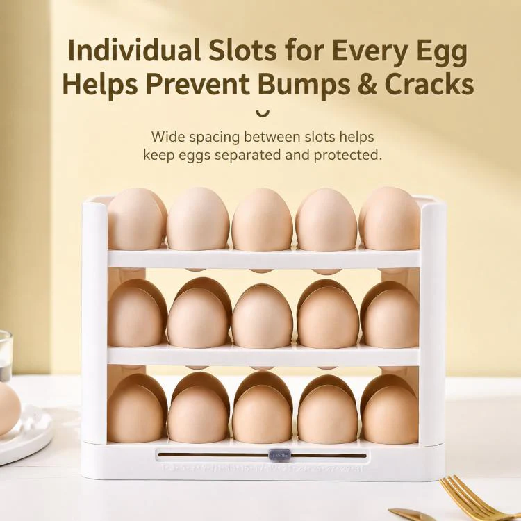 30 Eggs Holder for Refrigerator Door, 3-Tier Flip-Up Egg Storage Container with Sliding Date Tracker, Clear Space-Saving Egg Dispenser Rack(Green) - Image 3