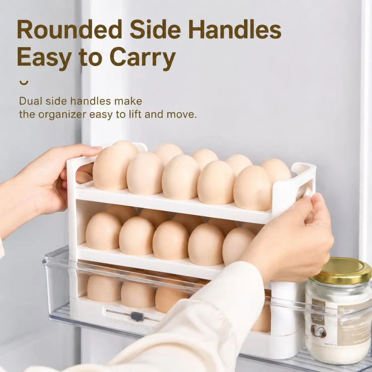 30 Eggs Holder for Refrigerator Door, 3-Tier Flip-Up Egg Storage Container with Sliding Date Tracker, Clear Space-Saving Egg Dispenser Rack(Green) - Image 4